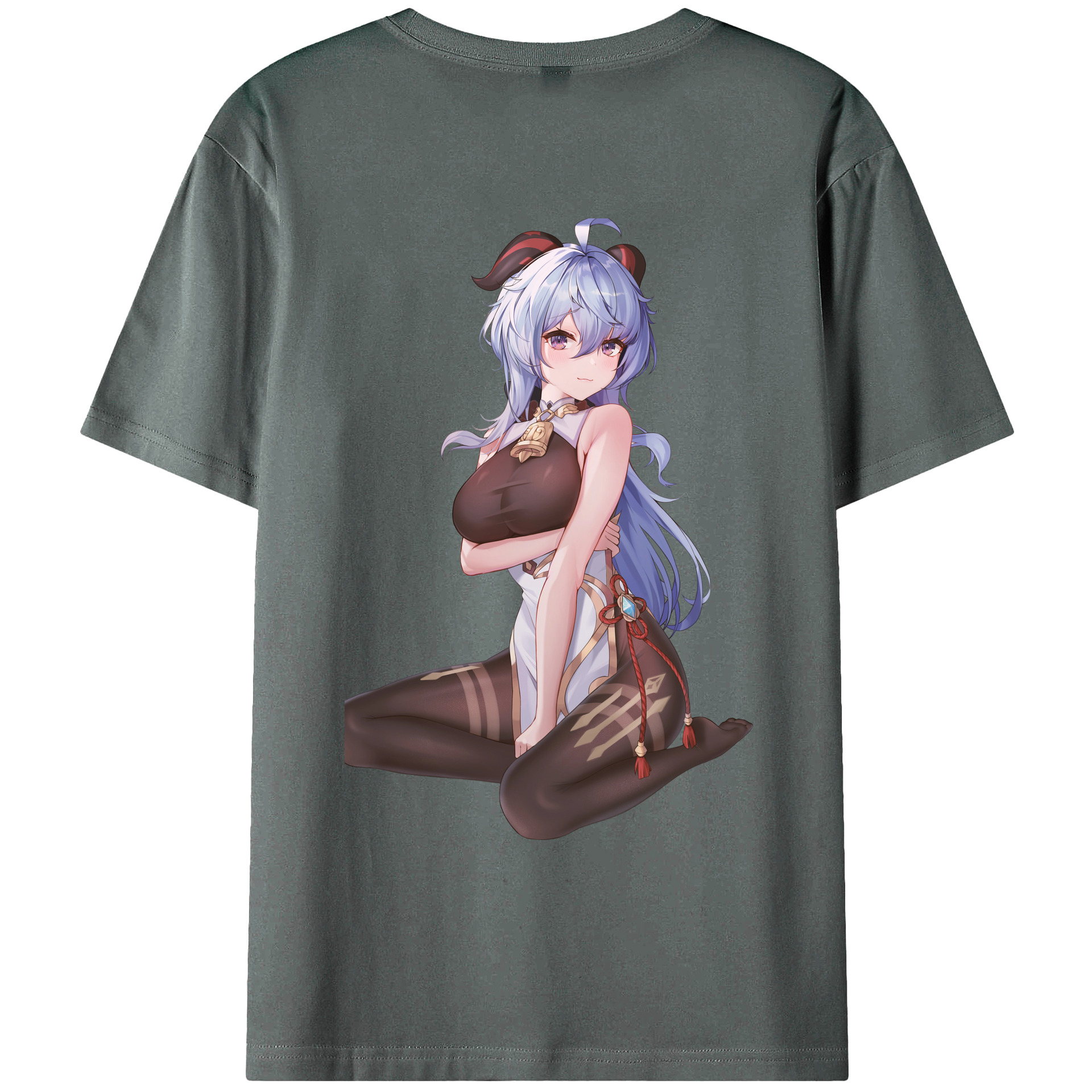 げんし神 甘雨 かんう genshin Ganyu 綿100％ メンズ半袖Tシャツ（バックプリント） 通気性